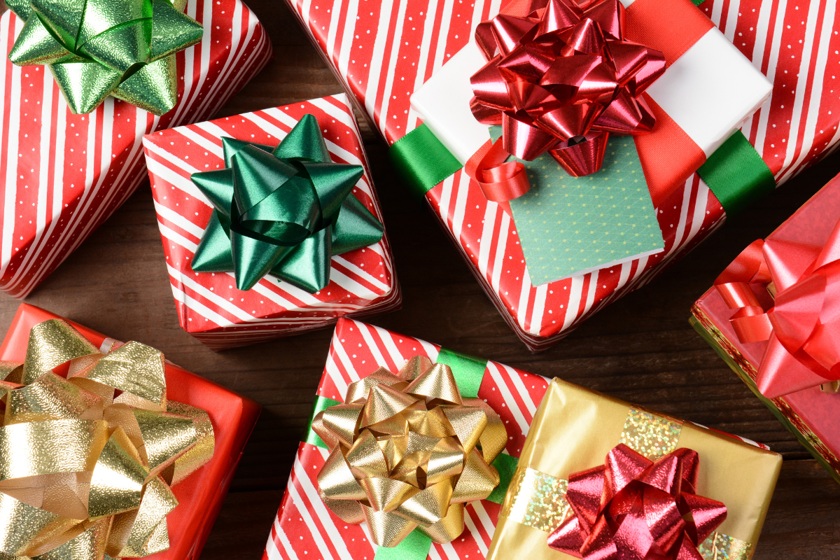 christmas gifts viewed from above