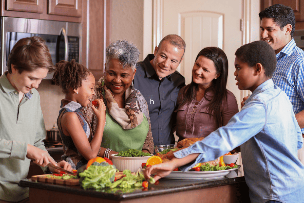 Family gathering for Thanksgiving dinner