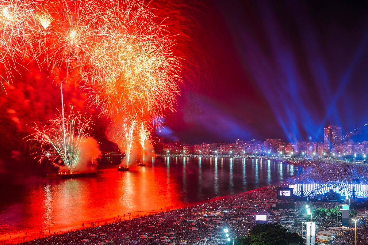 fireworks at Copacabana Beach for New Year's Eve in Brazil